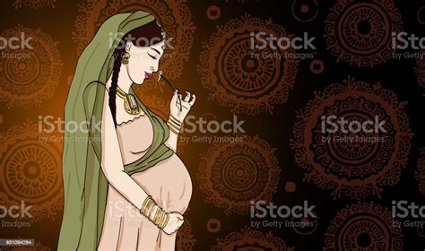 Indian Pregnant Woman In Pregnancy Dress Is Prepared For Maternity