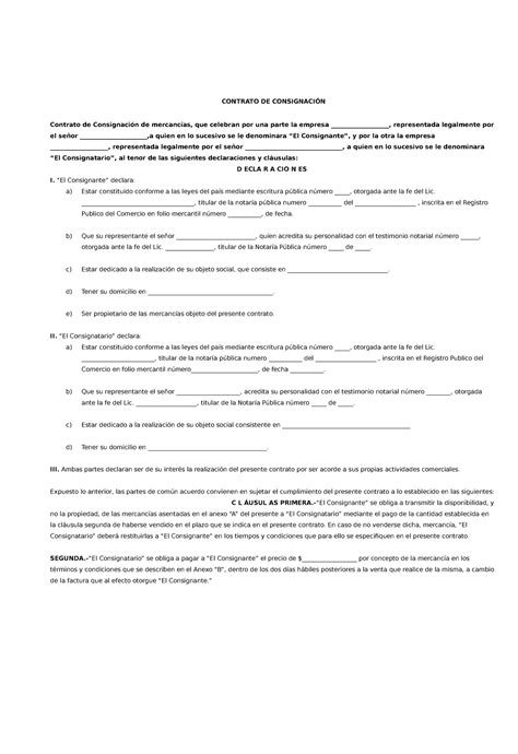 Contrato De Consignacin Contrato De ConsignaciÓn Contrato De