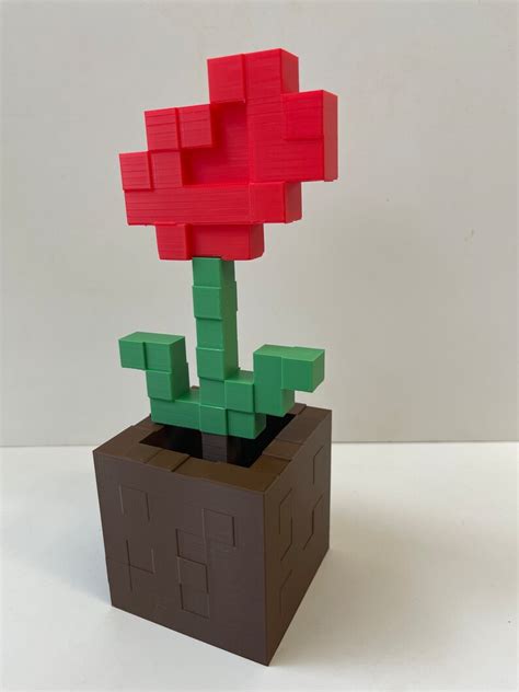Minecraft Flower Rose And Pot 3d Printed Etsy