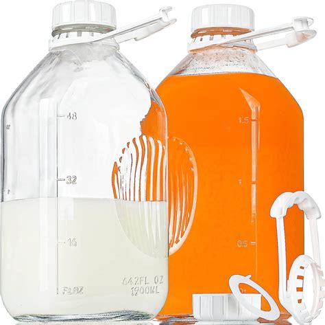2 Pack 64 Oz Heavy Duty Glass Milk Bottle With Reusable