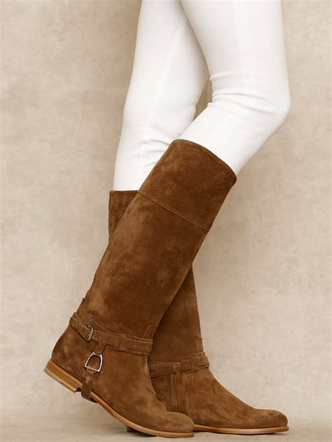 Ralph Lauren Collection Calf Suede Sage Riding Boot In Coffee Brown Lyst