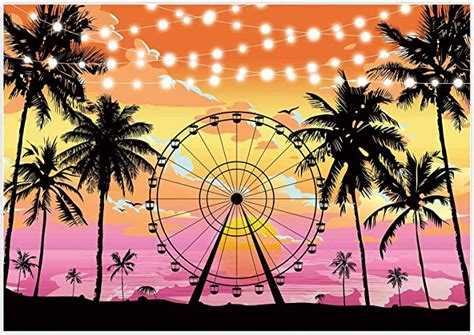 Allenjoy 7x5ft Summer Seaside Ferris Wheel Backdrop Tropical Palm Trees
