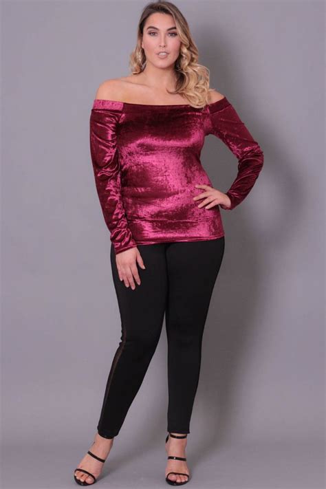 This Plus Size Extra Soft Top Features An Off The Shoulder Neck Ultra Lavish Crushed Velvet