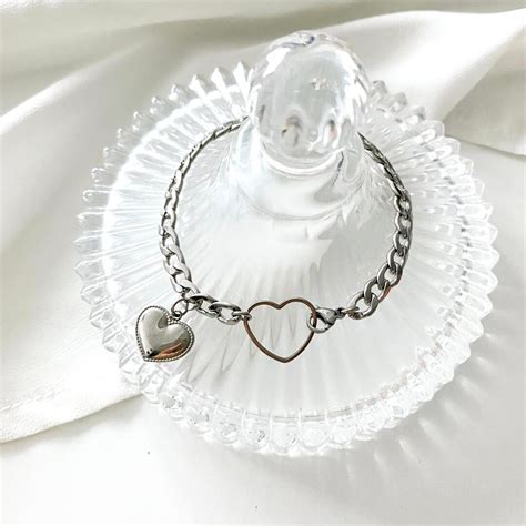 Double Heart Bracelet Stainless Steel Chunky Chain Bracelet Etsy Italia