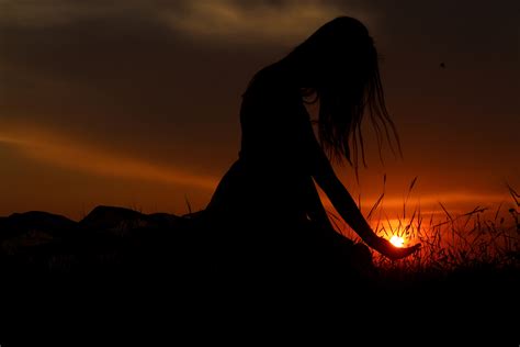 Beautiful Woman Silhouette At Sunset Image Free Stock Photo Public