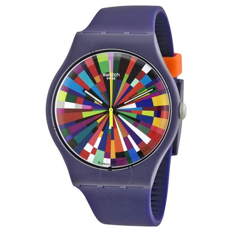Swatch Color Explosion Multri Colored Dial Purple Silicone Rubber Unisex Watch Suov101 Skin