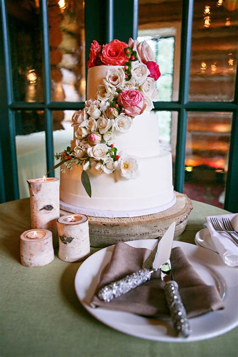 Cascading White Coral Flower Wedding Cake