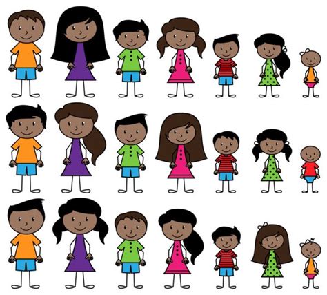 Set Of Cute And Diverse Stick People In Vector Format Stock Vector