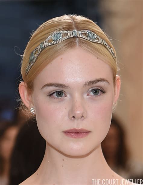 actress elle fanning in an art deco bandeau of diamonds and aquamarines from fred leighton met