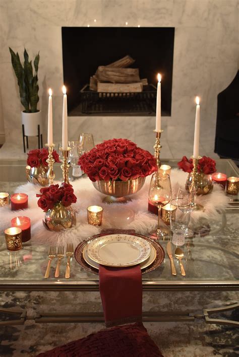 A Romantic Red And Gold Valentines Day Table For Two Romantic Dinner