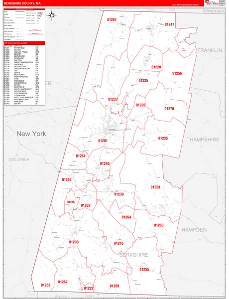 Berkshire County Ma Zip Code Wall Map Red Line Style By Marketmaps