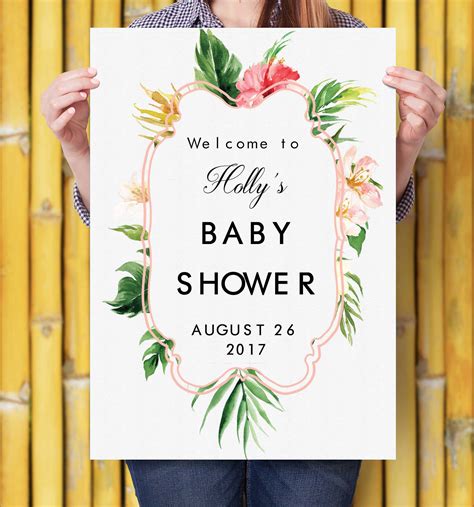 A baby shower is a way to celebrate the recent newborn baby's birth. Baby Shower Welcome Sign Printable Personalized Botanical Welcome Board Foliage Greenery 24x36 ...