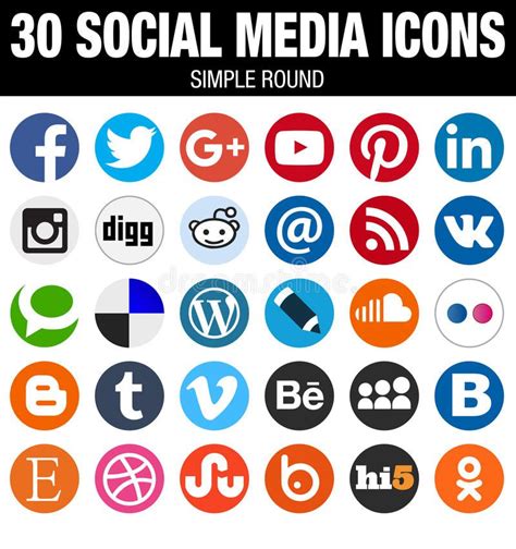 Round Social Media Icons Collection Flat Simple Modern Set 30 Round