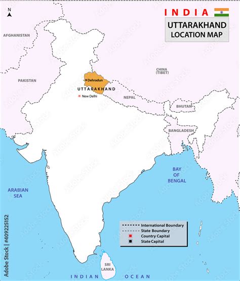 Foto De Uttarakhand Map Highlight Uttarakhand Map On India Map With A