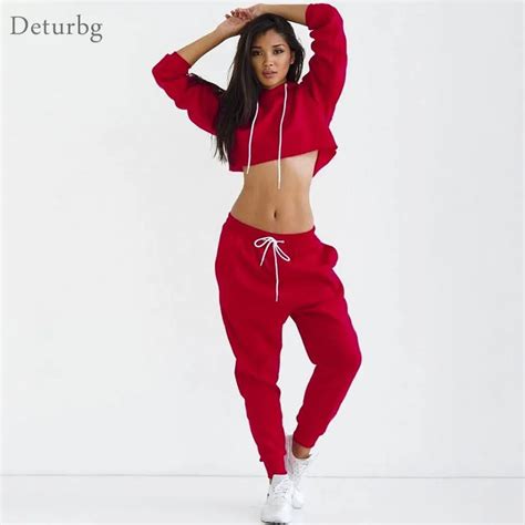 Buy Women Sexy Two Piece Set Tracksuit Cropped Top And Pants Ladies Casual