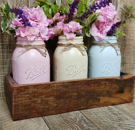 3 Chalk Paint Distressed Mason Jar Vases With By Love4pawscafe