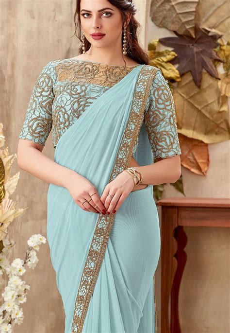 Buy Fresh Water Blue Designer Party Wear Saree In Uk Usa And Canada