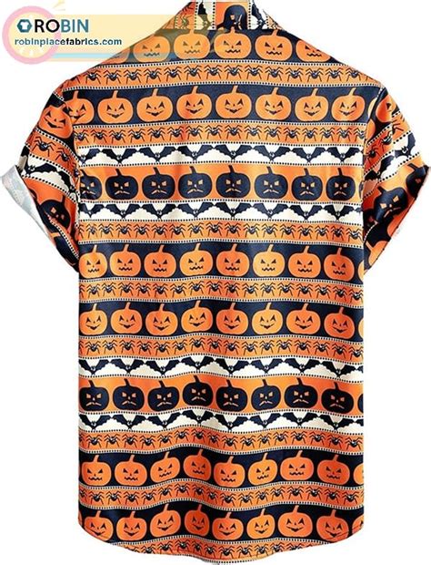 Halloween Pumpkins Button Down Short Sleeve Shirts Casual Skull Shirts Robinplacefabrics