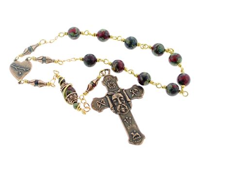 Holy Face Bronze Wire Wrapped One Decade Pocket Rosary