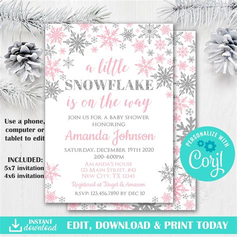 Snowflake Baby Shower Invitation A Little Snowflake Is On The Etsy