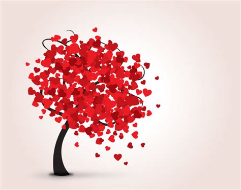 Love Tree With Red Hearts Valentine Card Vector Template Paint Chip