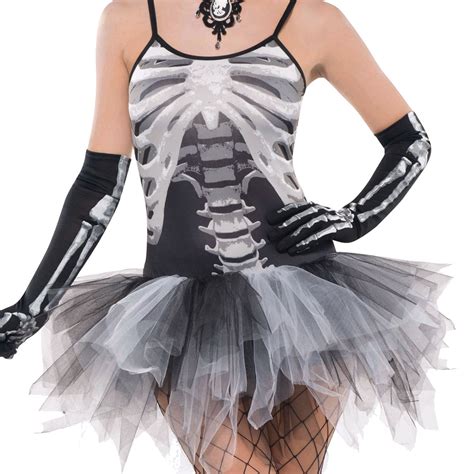 Ladies Sexy Skeleton Print Tutu Fancy Dress Costume Halloween Bone