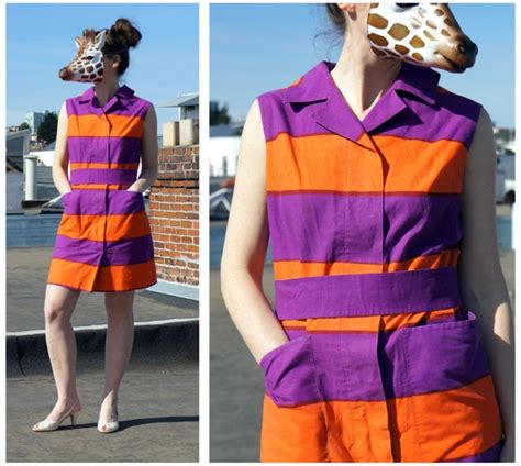 Vintage 60s Marimekko Mod Shift Dress In Bright Orange And