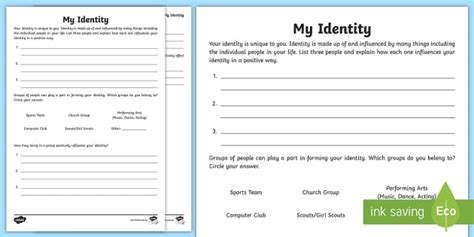 My Identity Worksheet Inclusion Australia Teacher Made