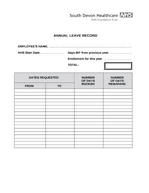 All such approved annual leave forms should then be managed and this template is in fixed field format. ANNUAL LEAVE RECORD Doc Template | PDFfiller
