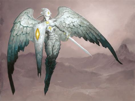 1366x768 Resolution Gray Character With Sword And Wings Fan Art