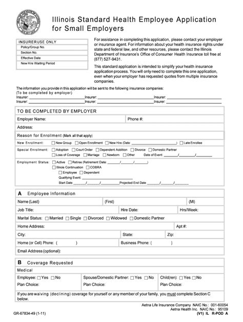 Illinois Standard Health Employee Application For Small Employers Form