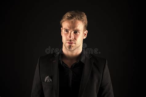 Man Handsome Well Groomed Macho On Black Background Feeling Confident