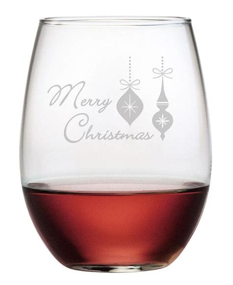 merry christmas ornaments stemless wine glasses ~ set of 4 etched wine glass wine glass