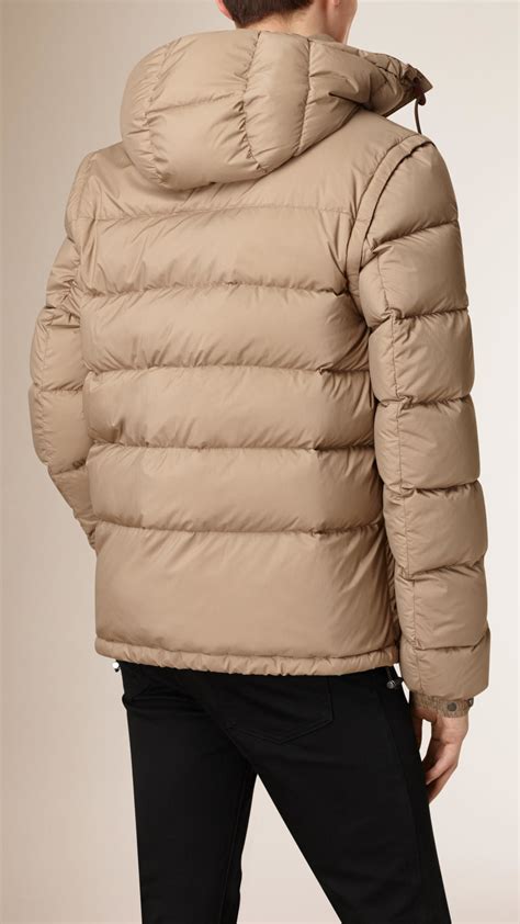 Burberry Goose Puffer Jacket With Removable Sleeves Taupe Brown For Men