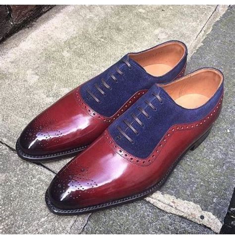 Handmade Mens Two Tone Formal Shoes Brogue Oxford Leather Dress Shoes