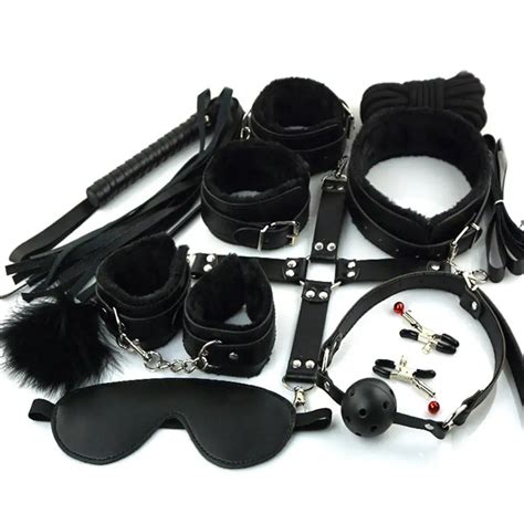 Hot10pcsset Sex Toys For Woman Pu Leather Sm Sex Bondage Set Hand Cuffs Footcuff Whip Rope