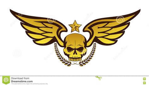 Vector Golden Tattoo Or Logo With Skull Wings Laurel