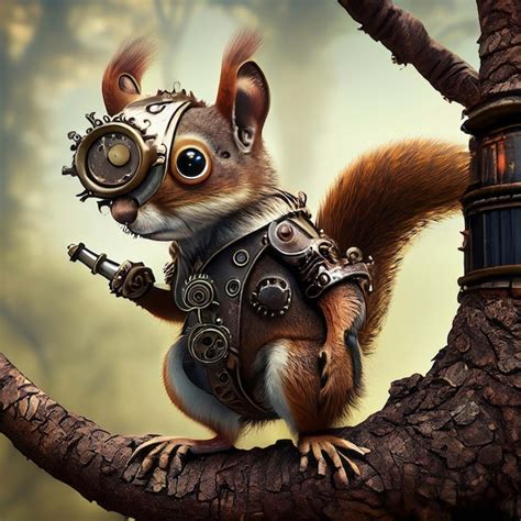 Premium Ai Image Steampunk Squirrel