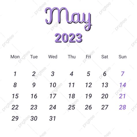 Calendar May 2023 Vector Design Images May 2023 Calendar With Purple