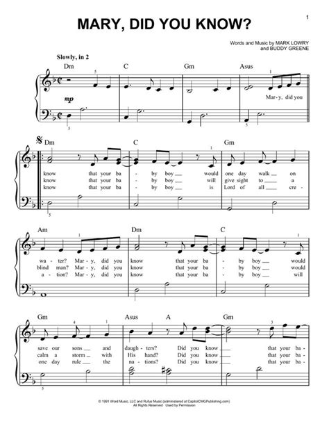 Mary Did You Know Sheet Music Mark Lowry Very Easy Piano Piano