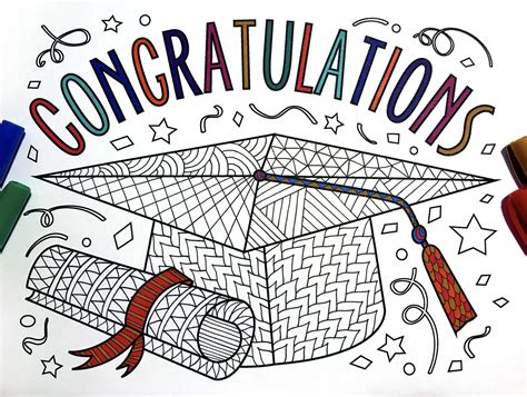 Congratulations Graduate Pdf Zentangle Coloring Page Scribble