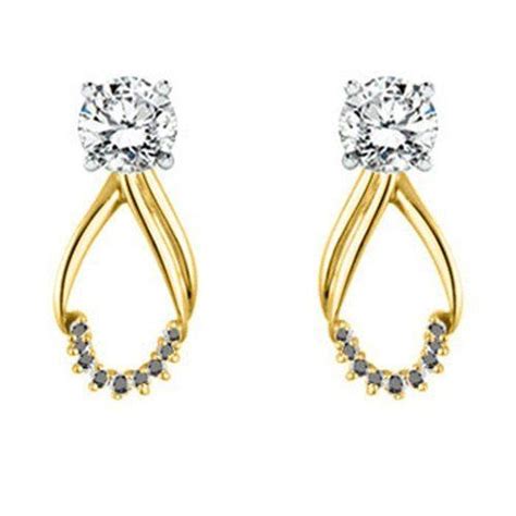 021 Crt Black Cubic Zirconia Mounted In 10k Yellow Gold Earring Jackets
