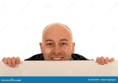 Man Looking Over Blank Sign Stock Photo Image Of Friendly Looks