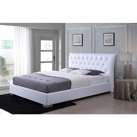 Marina Modern And Contemporary White Faux Leather Platform Bed With Crystal Buttons White