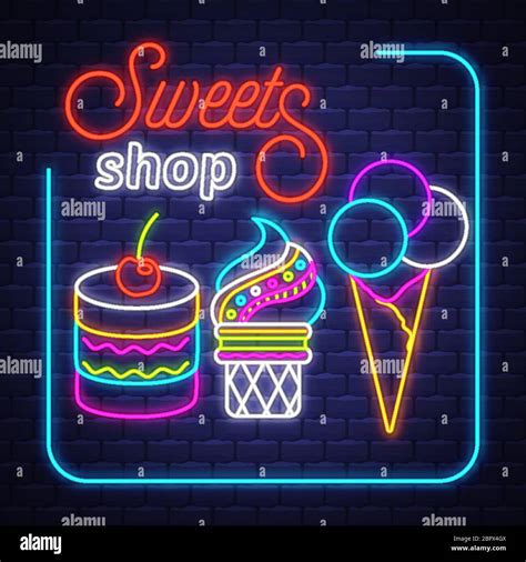 Sweets Shop Neon Sign Vector Sweets Shop Neon Sign On Brick Wall