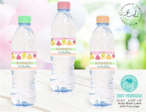 Tutti Frutti Water Bottle Labels Editable Sweet One Water Etsy