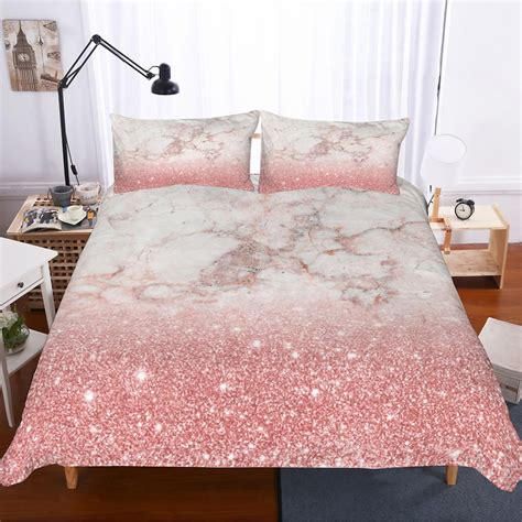 Musolei 3d Bedding Set Pink Rose Gold Marble Texture