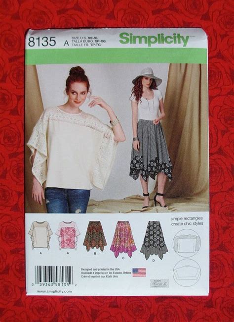 Simplicity Easy Sewing Pattern 8135 Tunic Top Handkerchief Etsy Easy Sewing Patterns Tunic