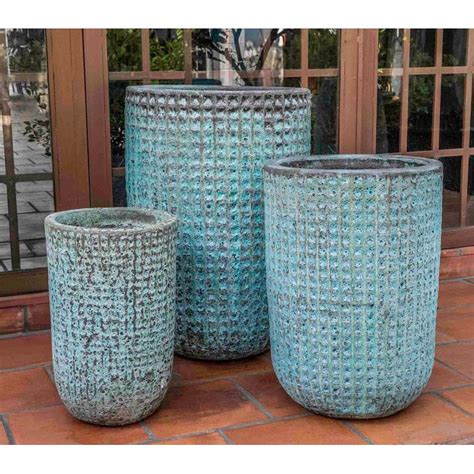 Kinsey Garden Decor Tall Glazed Ceramic Planters Verdigris Blue Green