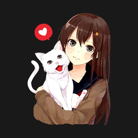 Anime Girl With Her Cat Cat T Shirt Teepublic